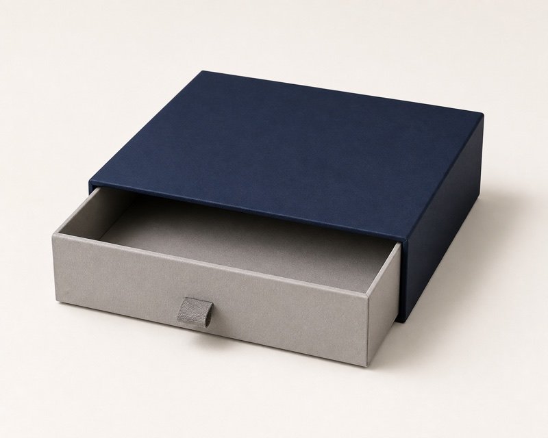 Navy rigid sleeve with a pull-out drawer