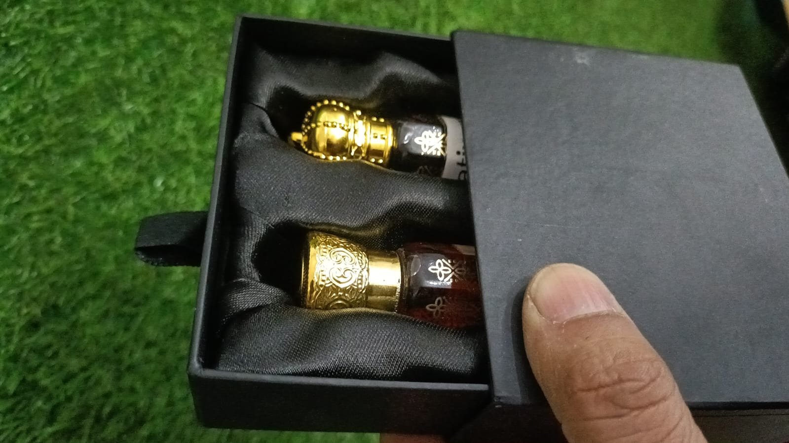 Black attar presentation box with satin insert