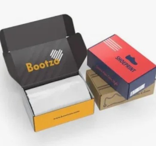 Colourful branded fashion and footwear boxes